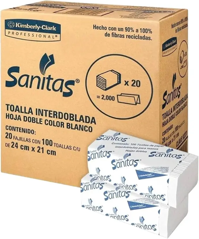 Sanitas Toalla Interdoblada Blanca 100 HD / Caja con 20 paquetes 92231